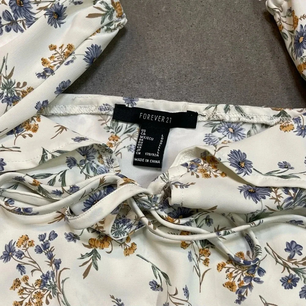 Forever 21 Floral Off The Shoulder Crop Bell Sleeve Cottage Core Top - Picture 3 of 8